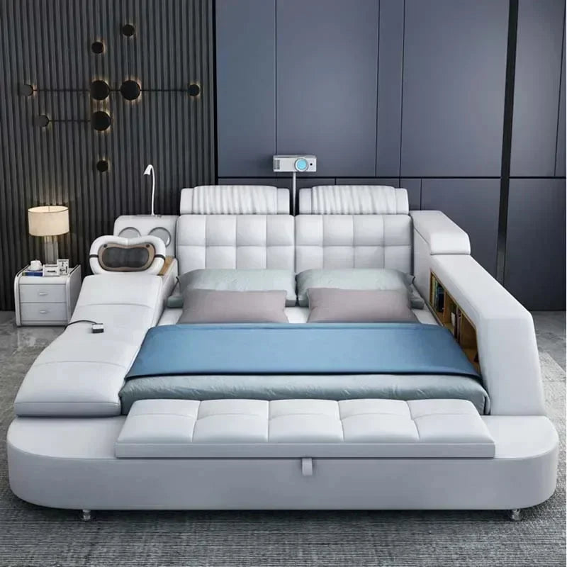 Adjustable Leather Massage Bed with Bluetooth and Storage – Modern Multifunctional Electric Bed for Bedroom Furniture