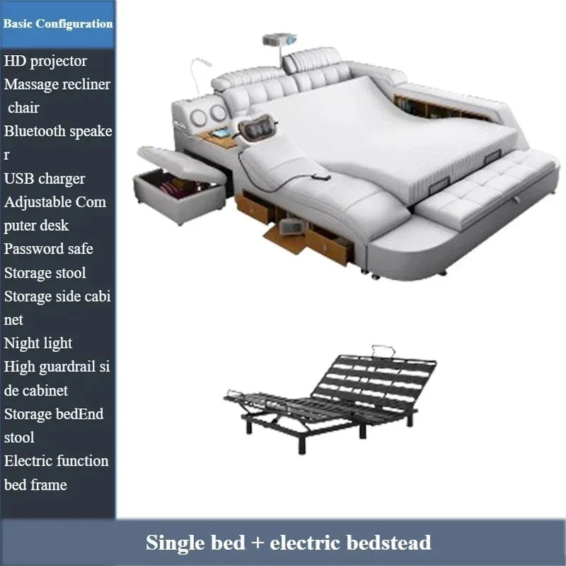 Adjustable Leather Massage Bed with Bluetooth and Storage – Modern Multifunctional Electric Bed for Bedroom Furniture