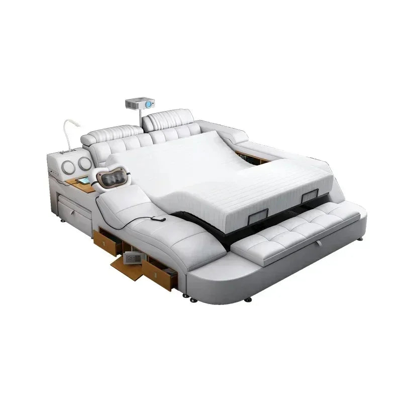 Adjustable Leather Massage Bed with Bluetooth and Storage – Modern Multifunctional Electric Bed for Bedroom Furniture