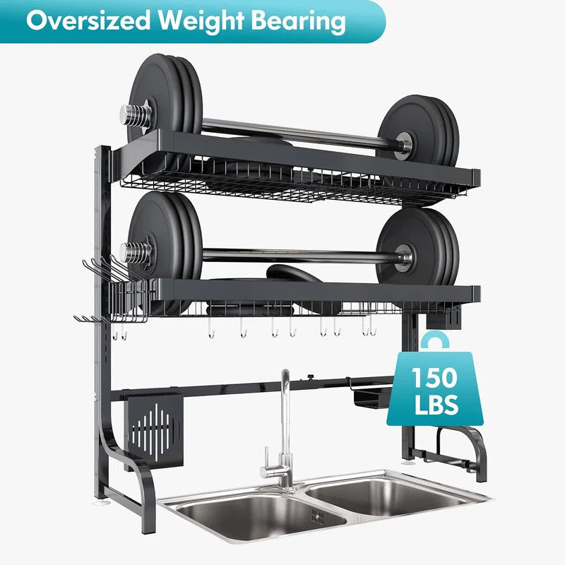 Aster Form 2-Tier Dish Rack | Space-Saving Kitchen Organizer with Stainless Steel Design, Utensil Holder, and Drip Tray