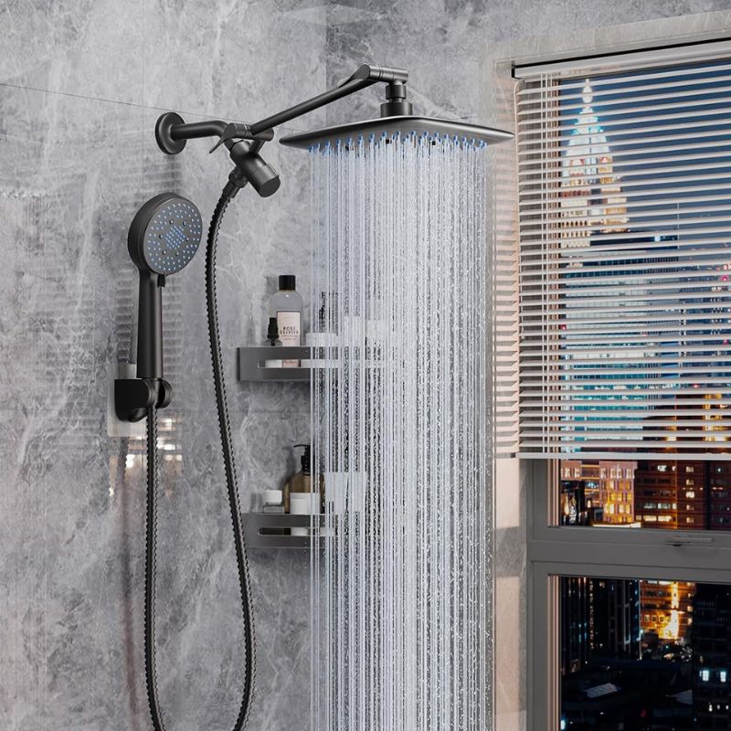 12 Inch High Pressure Rain Shower Head Combo with Extension Arm- Wide Rainfall Showerhead with 5 Handheld Water Spray