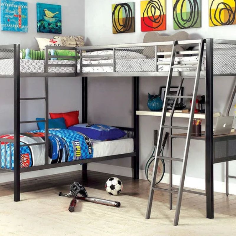 Jamarion Twin over Twin over Twin Bunk Bed with Built-In-Desk