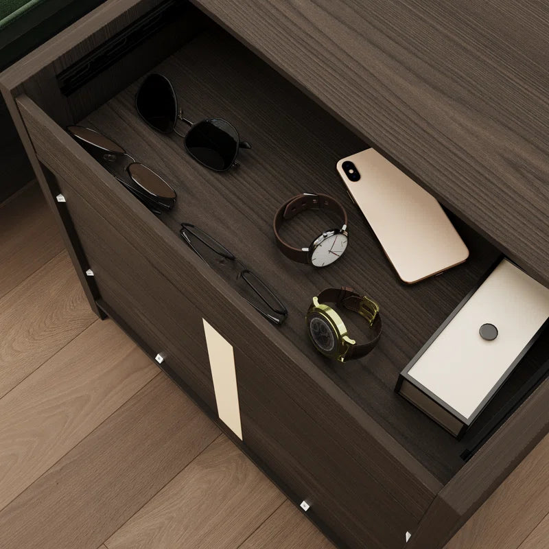 Wood Nightstand with Hidden Rfid-Locking Drawer and 2 Large Storage Drawers, Secure Bedside Table for Valuables or Firearms