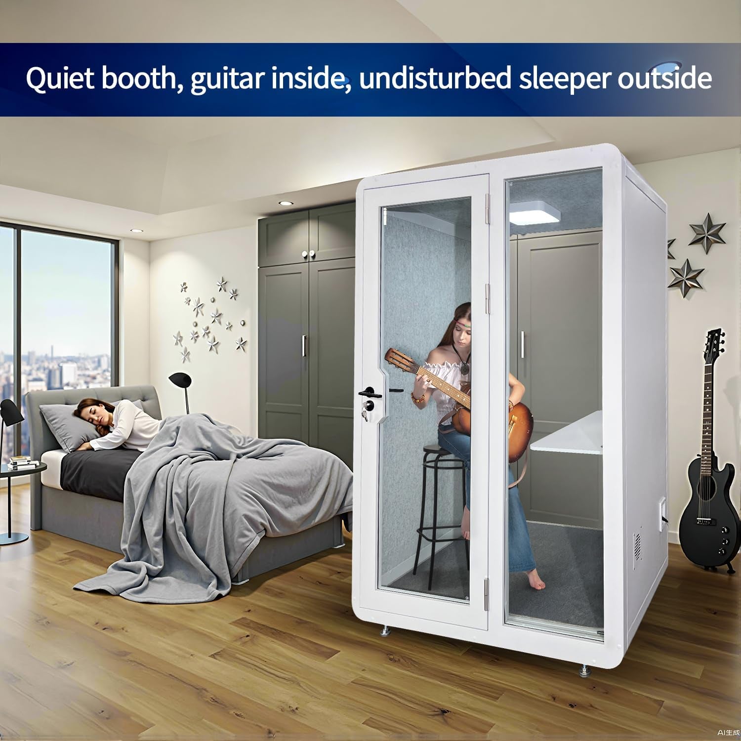 Soundproof Office Pod Booth, Quiet Meeting Pod with Acoustic Panels, Portable Modular Pod, Privacy Booth for Private Phone Calling, One to Two Person Workspace with Sound Isolation W55In D48In H92In