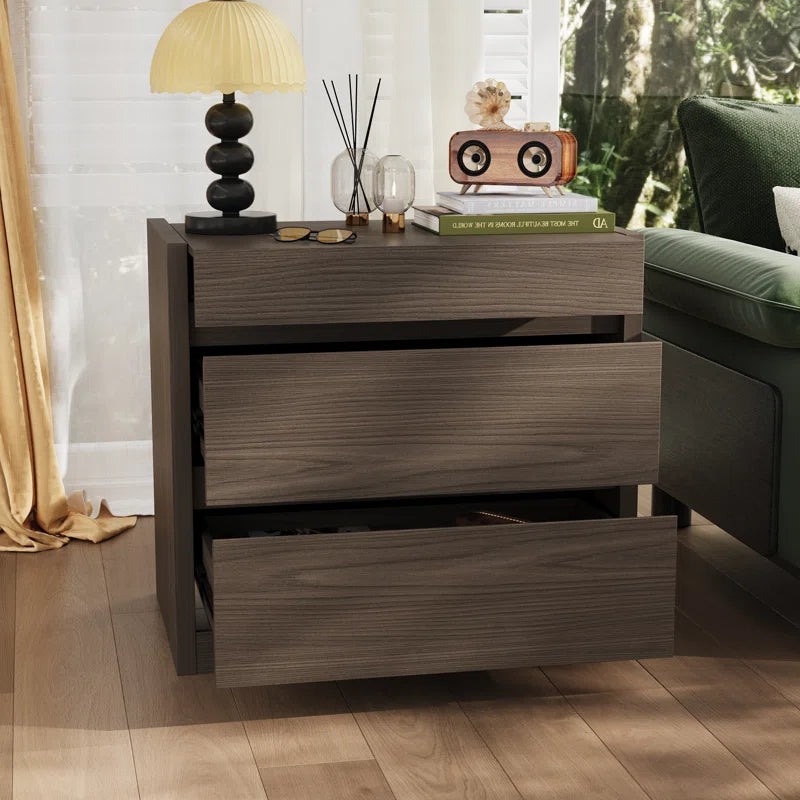 Wood Nightstand with Hidden Rfid-Locking Drawer and 2 Large Storage Drawers, Secure Bedside Table for Valuables or Firearms