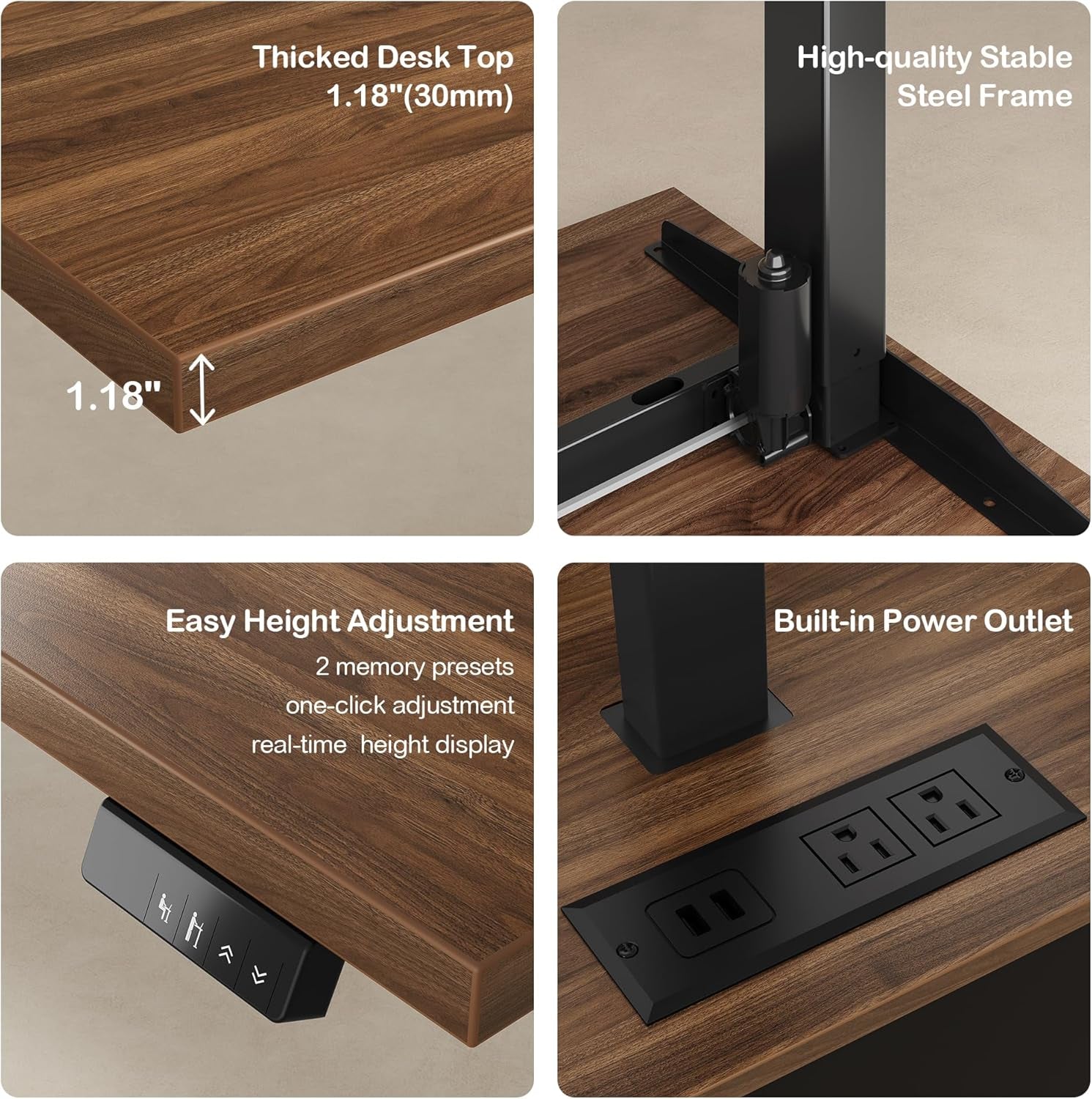 63" Standing Desk with File Cabinet, Privacy Panel, AC/USB, 1.18" Desktop, Executive L Shaped Height Adjustable Desk, Electric Stand up Desk with 3 Drawers, Black Walnut