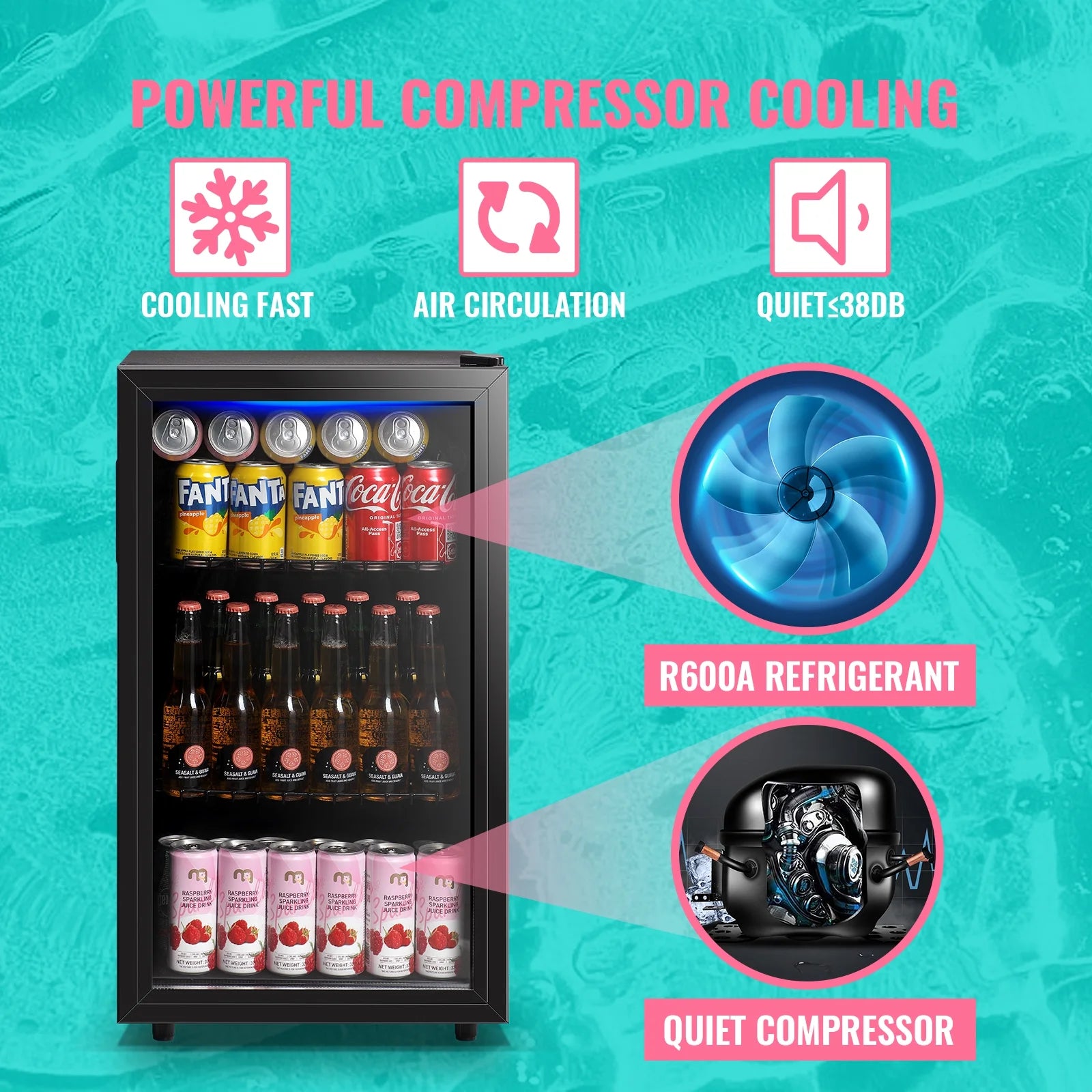 125 Can Mini Fridge Glass Door 3.5 Cu.Ft Beverage Cooler Refrigerator for Drink Soda Wine