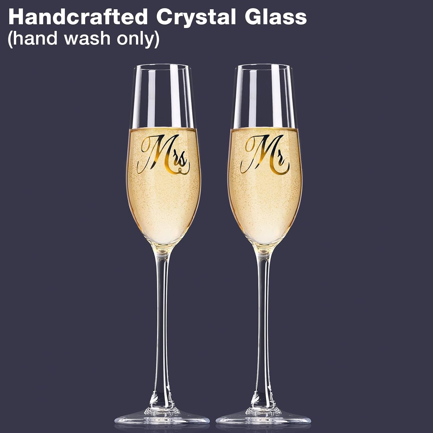 Mr. & Mrs. Champagne Flute Set, Wedding Decor - His and Hers, Wedding Toasting Glasses for Engagement Celebrations, Bridal Shower and Registry Idea, Tall Wine Glasses for Bride and Groom Gifts