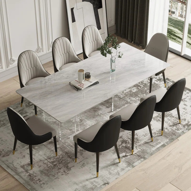 Foclia 9 - Piece 70.86'' Sintered Stone Dining Table with 8 Leather Chairs Dining Set