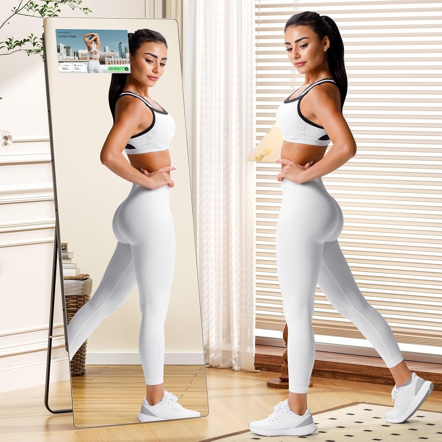 Large Fitness Gym Mirror for Home, 65"X23.6" Smart Workout Mirror for Exercise, Built-In 14" Screen Support Screen Projection, HD Floor Full Length Trainer for Yoga, Dance Studio & Garage