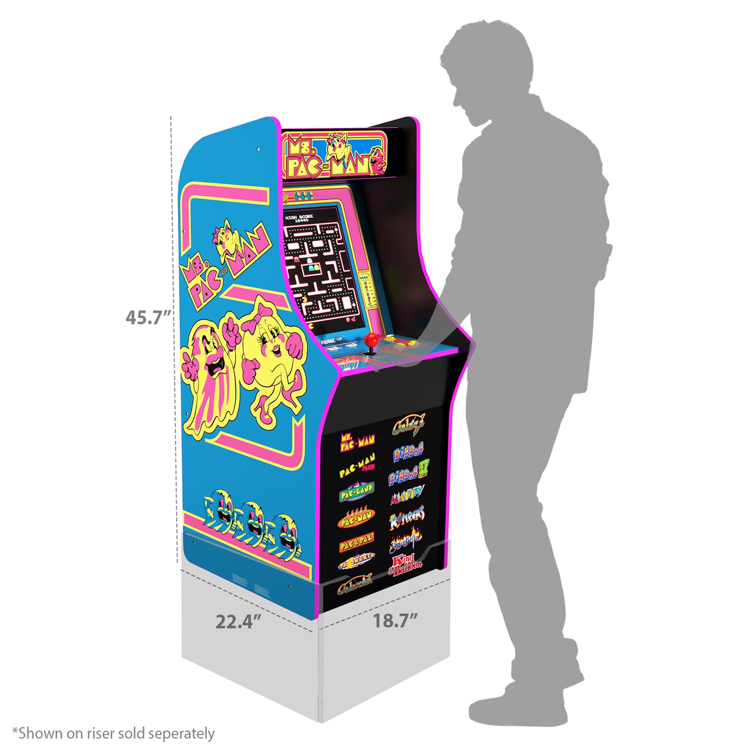 Ms. PAC-MAN Classic Arcade Game, Built for Your Home, 4-Foot-Tall Stand-Up Cabinet, 14 Classic Games, and 17-Inch Screen