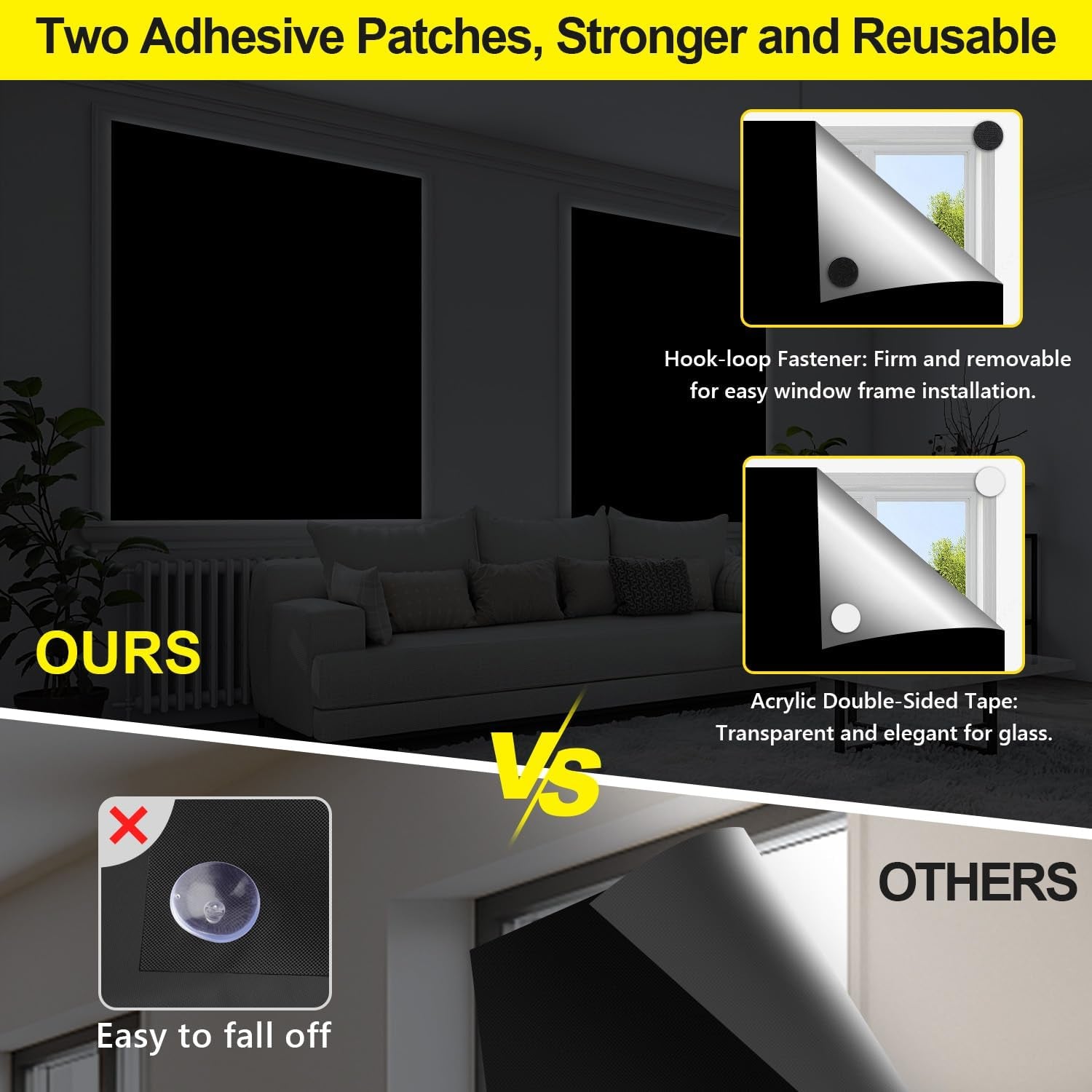 100% Blackout Curtains for Bedroom, 118" X 57" Portable Blackout Window Cover Film, No Drilling Travel Black Out Curtains, Sun Light Blocker Black Out Shades Blinds for Nursery Media Dorm Room