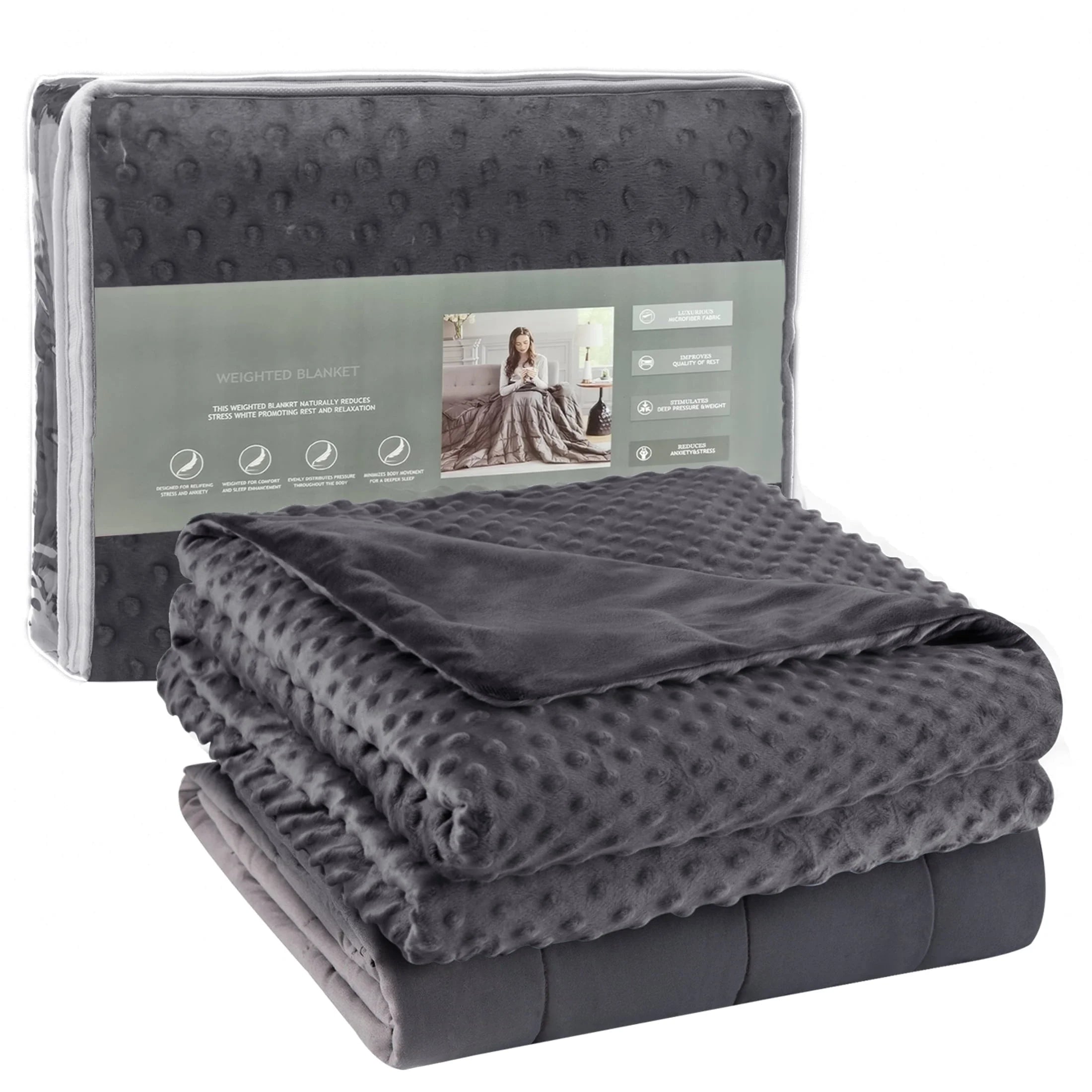 Weighted Blanket 60"*80",20 Lbs Queen Size, Heavy Weighted Blankets for Adult, 1 X Cozy Heat Warm Minky Plush Washable Removable Cover Included, Micro Glass Beads Technology