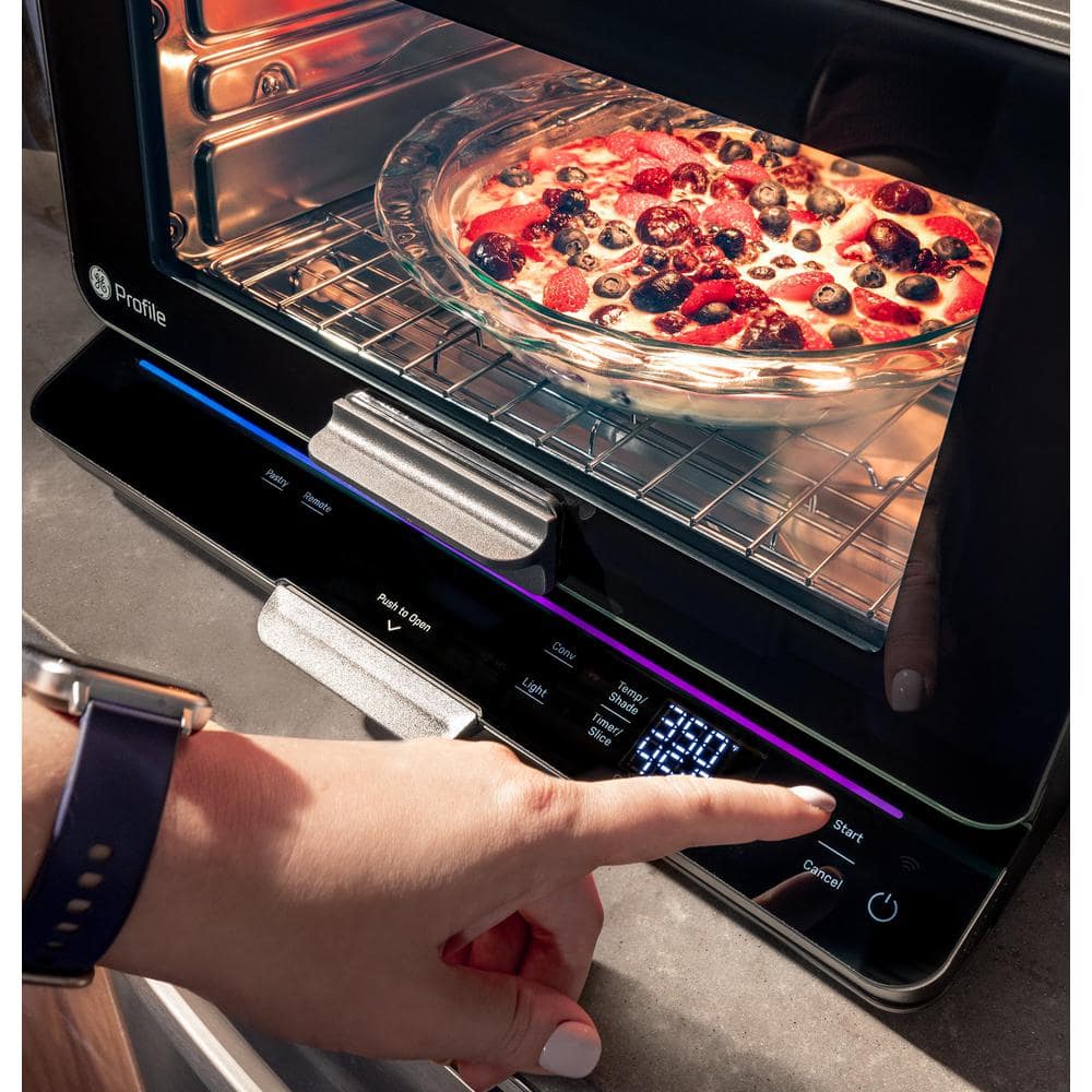 Profile 1,800 W No Preheat Black Toaster Oven with 11-Functions Incl Air Fry, Bake, Broil, and Pizza, Wifi Connected