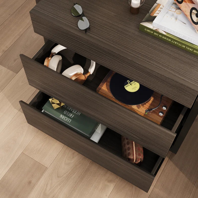 Wood Nightstand with Hidden Rfid-Locking Drawer and 2 Large Storage Drawers, Secure Bedside Table for Valuables or Firearms