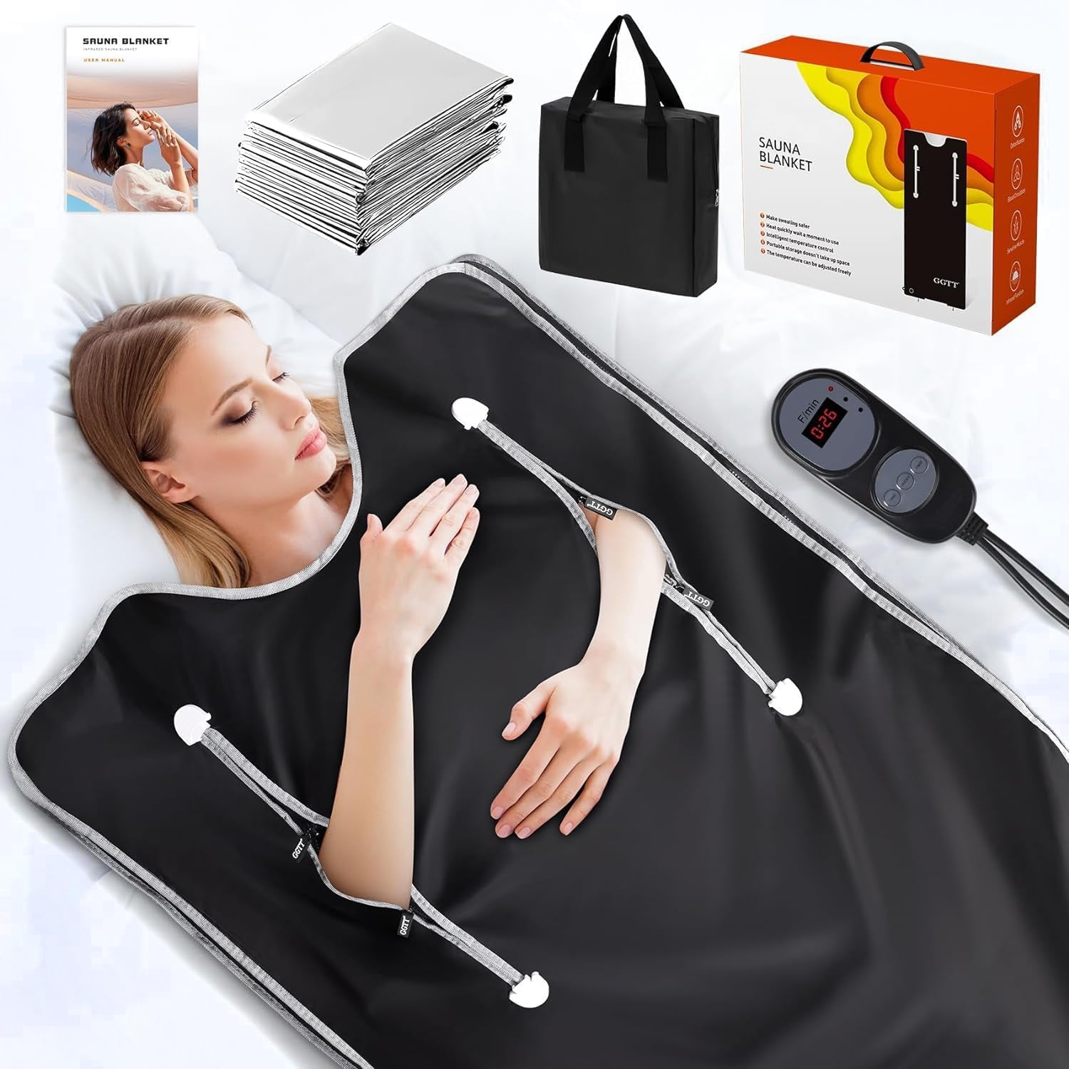 Infrared Sauna Blanket-Sauna Blanket for Home Use, Portable Design for Relaxation and Detoxification Highest 176℉, 20-60 Minutes Timer, 6 Ft X 2.65 Ft（Black）