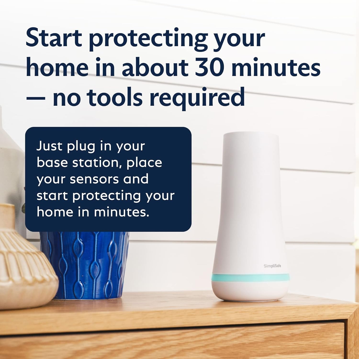 8 Piece Wireless Home Security System - Optional 24/7 Professional Monitoring - No Contract - Compatible with Alexa and Google Assistant , White