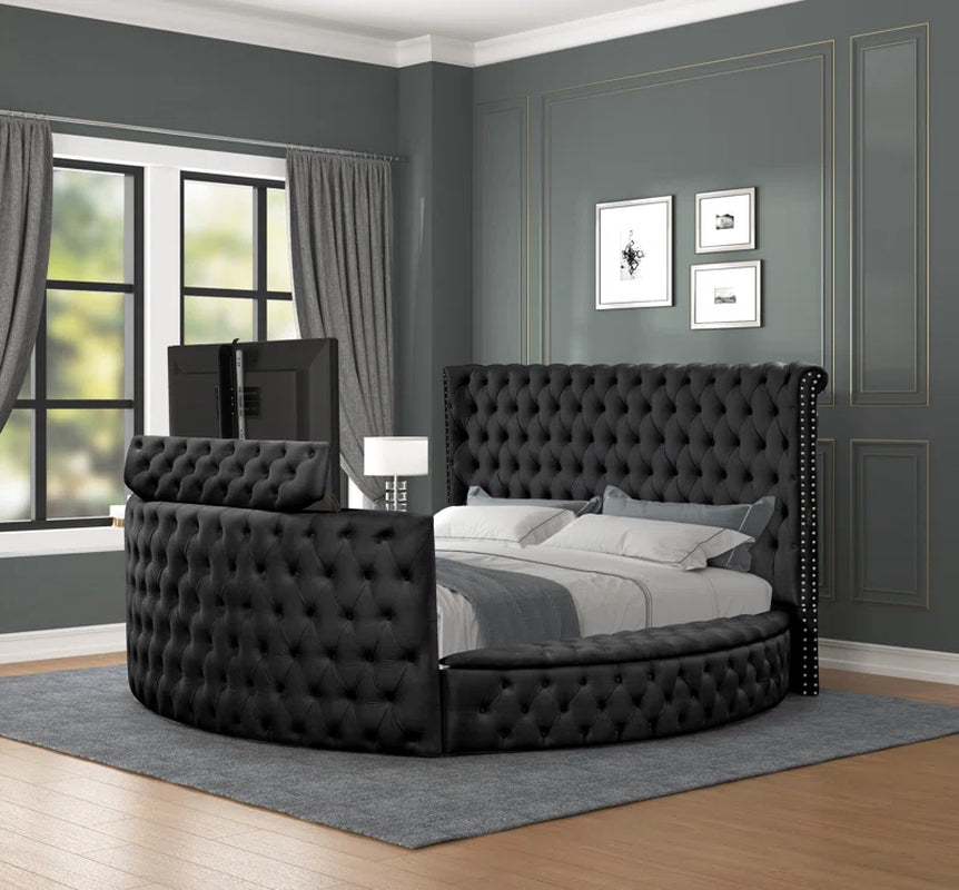 Rosdorf Park Kavinda Upholstered TV Bed with Storage | Luxurious Velvet Bed Frame with Built-In TV Lift & Underbed Storage