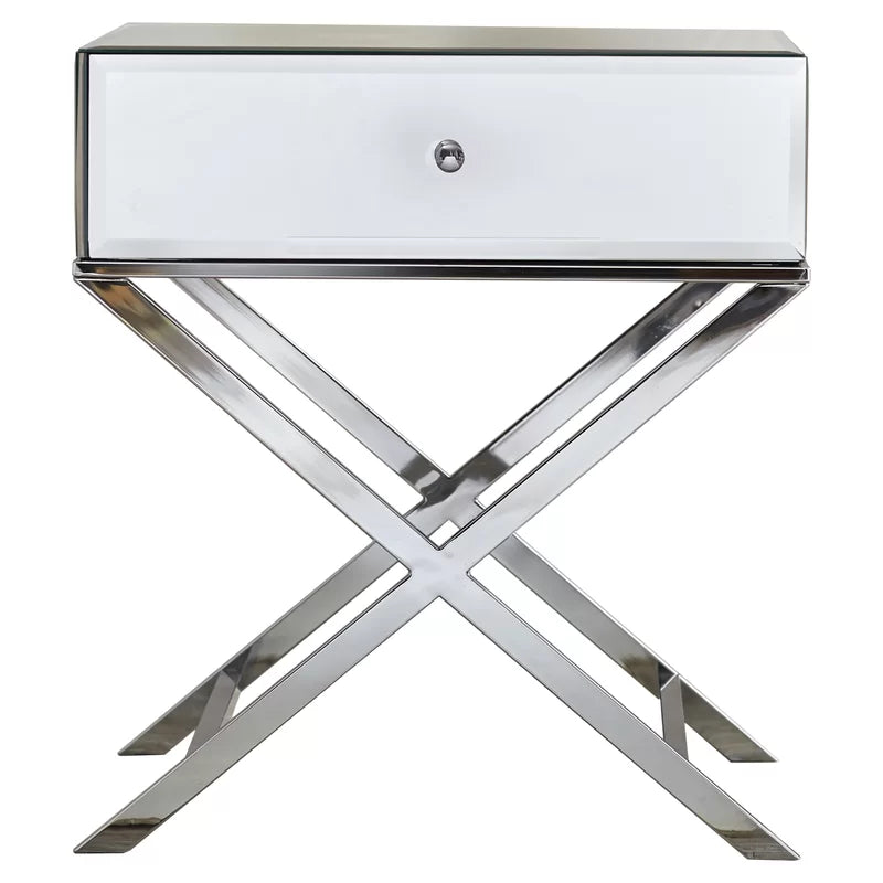 Nyasha Mirrored Glass Top End Table with Storage