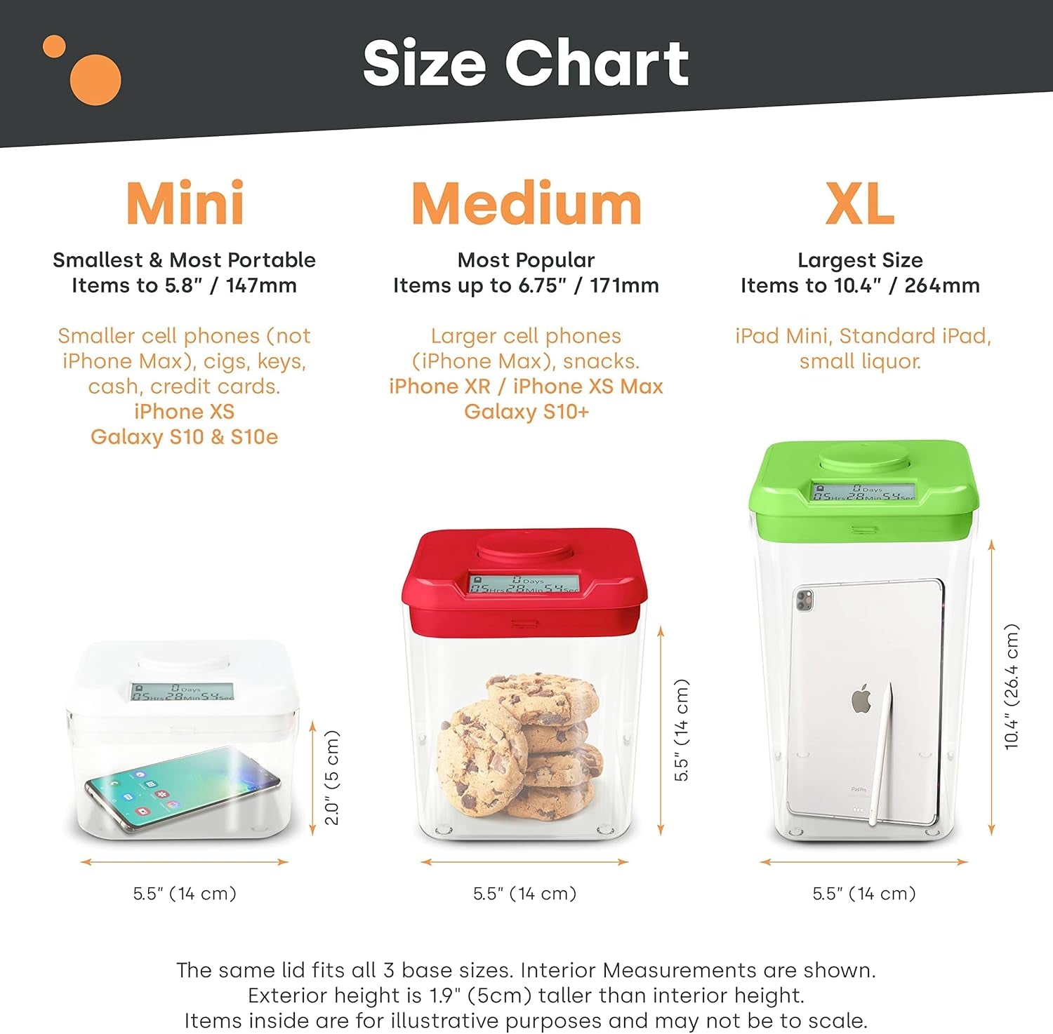 ﻿ Time Locking Container (Medium), Timed Lock Box for Cell Phones, Snacks, and Other Unwanted Temptations (White Lid + 5.5” Clear Base)