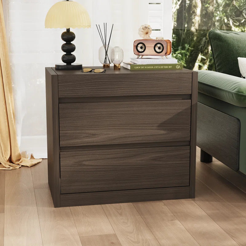 Wood Nightstand with Hidden Rfid-Locking Drawer and 2 Large Storage Drawers, Secure Bedside Table for Valuables or Firearms