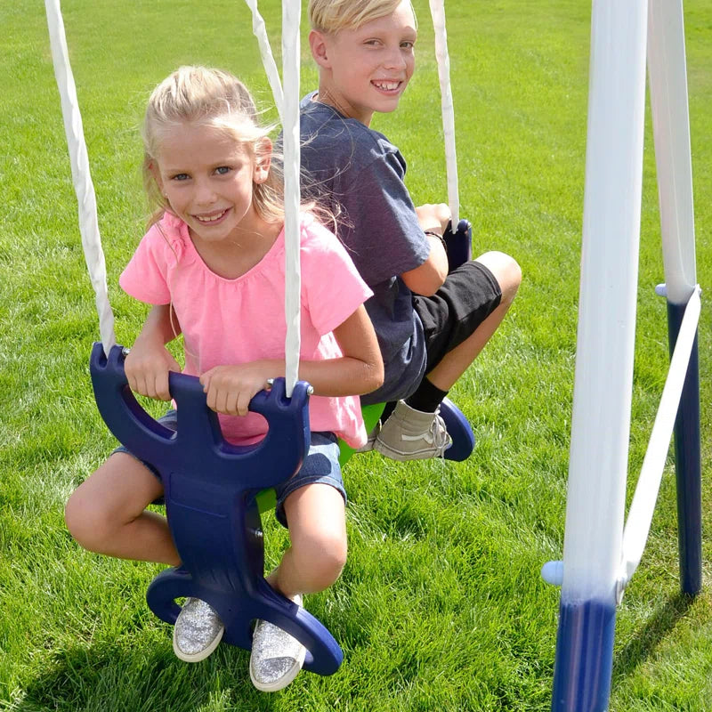 Outdoor Rosemead Metal Swing Set with Lifetime Warranty on 6' Double Wall Slide