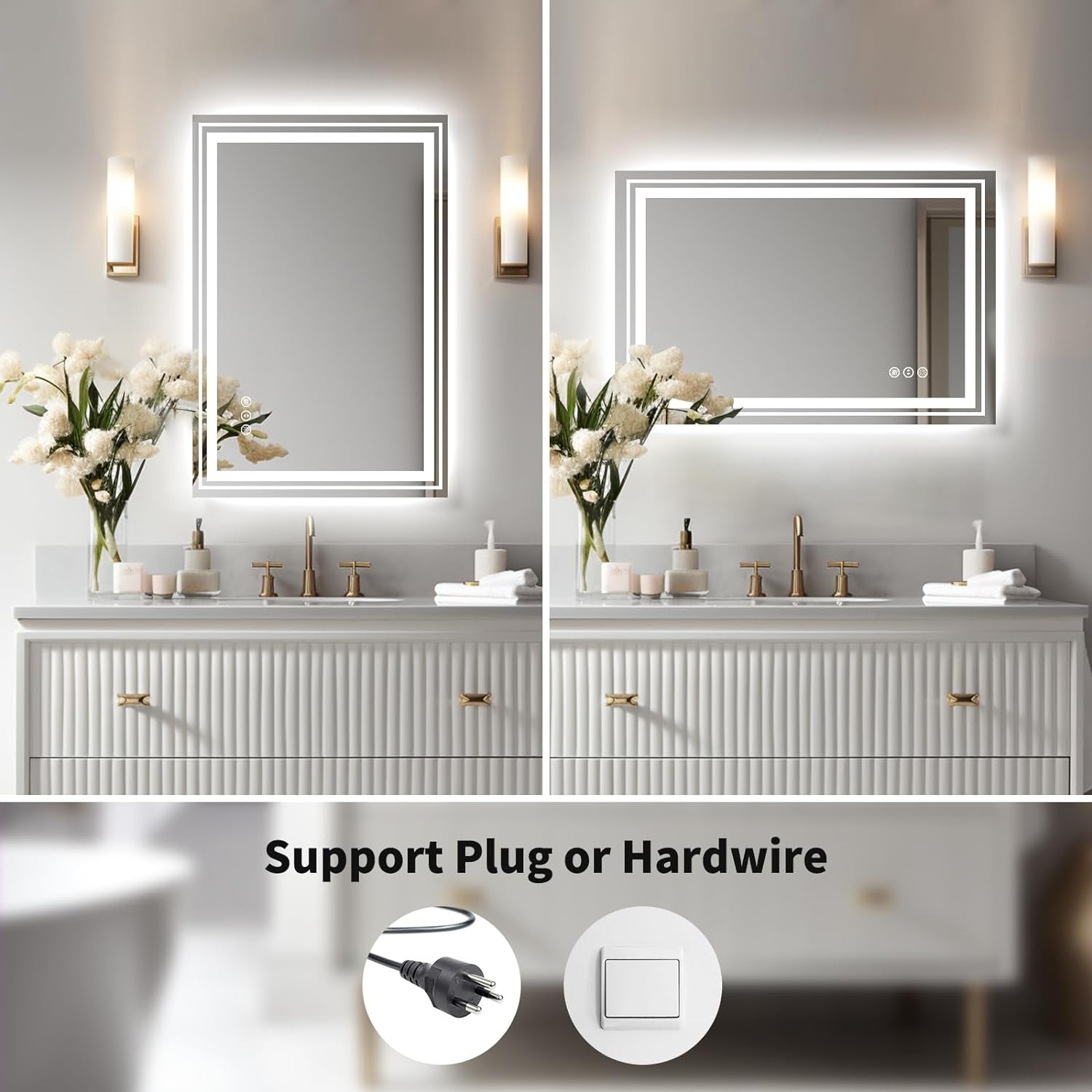 LED Bathroom Mirror 20"X 28" with Backlit and Front Light,Dimmable LED Mirror for Bathroom,Anti-Fog Lighted Bathroom Vanity Mirror Modern for Wall,Memory Function,Shatter-Proof