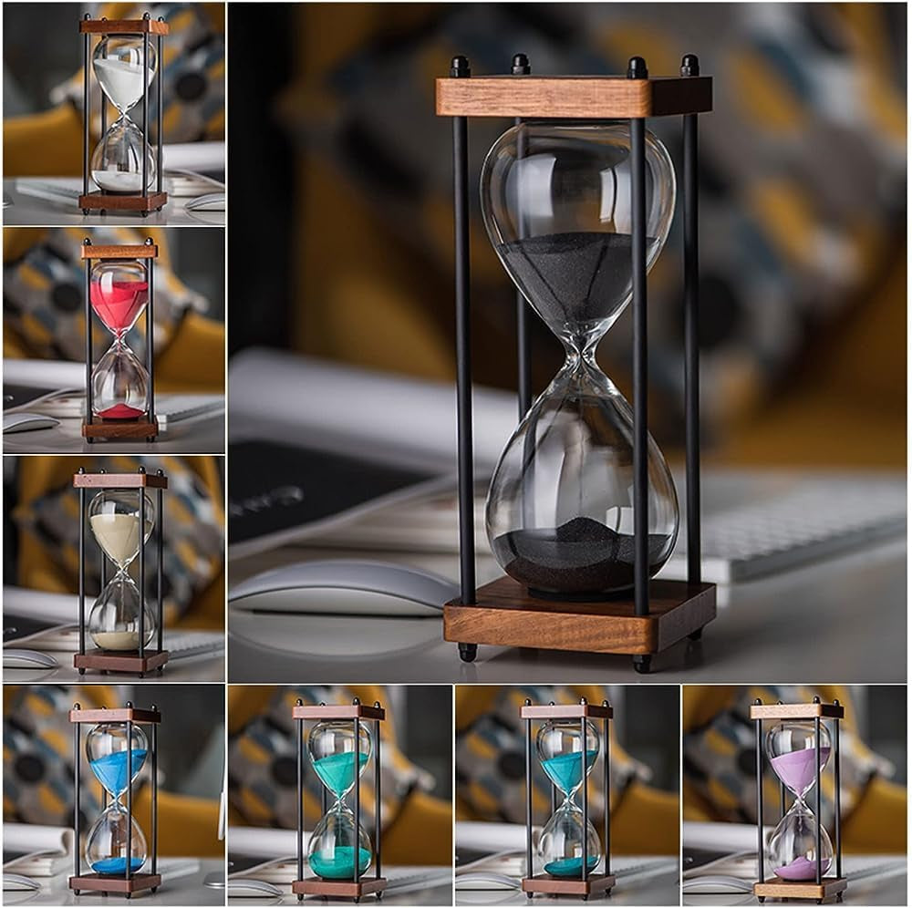 Glass Hourglass High Borosilicate Time Management Timer, Vintage Sand Clock Wooden Base Sand Clock Timer, for Office Home Decor(Size:30Min,Color:Red)