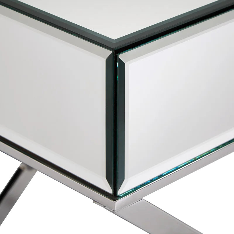 Nyasha Mirrored Glass Top End Table with Storage