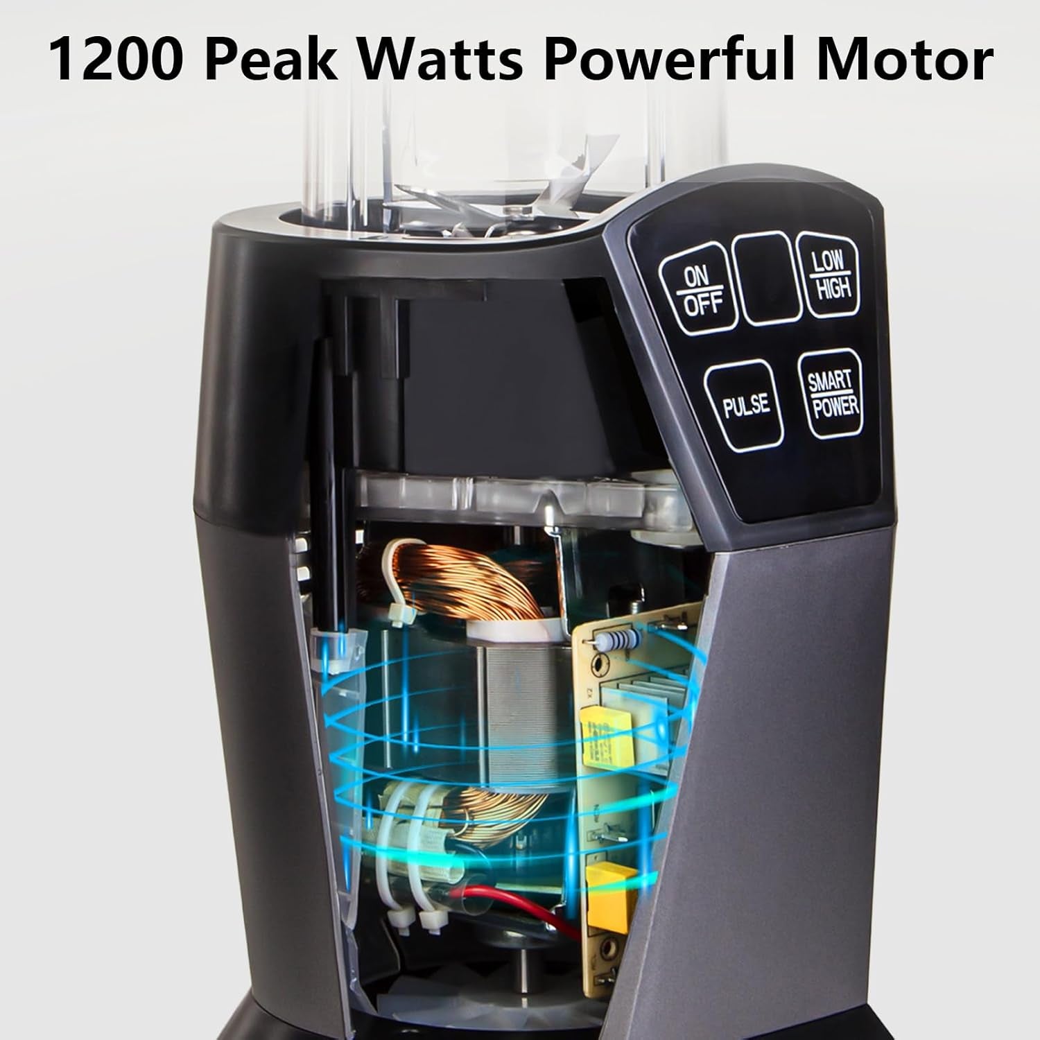 Blender with 1200W-Peak-Watts, Powerful Smoothie Blender Smart Technology Blended Frozen Fruit for Smoothies, with Two 28-Oz To-Go Cups & Spout Lids