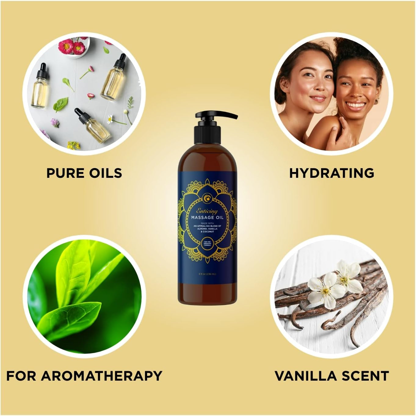 Alluring Massage Oils for Massage Therapy -  Massage Oil Kit with Aromatherapy Lavender Massage Oil plus Vanilla Massage Oil for Sensual Aromatherapy Made with Pure Essential Oils