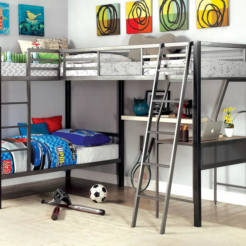 Jamarion Twin over Twin over Twin Bunk Bed with Built-In-Desk