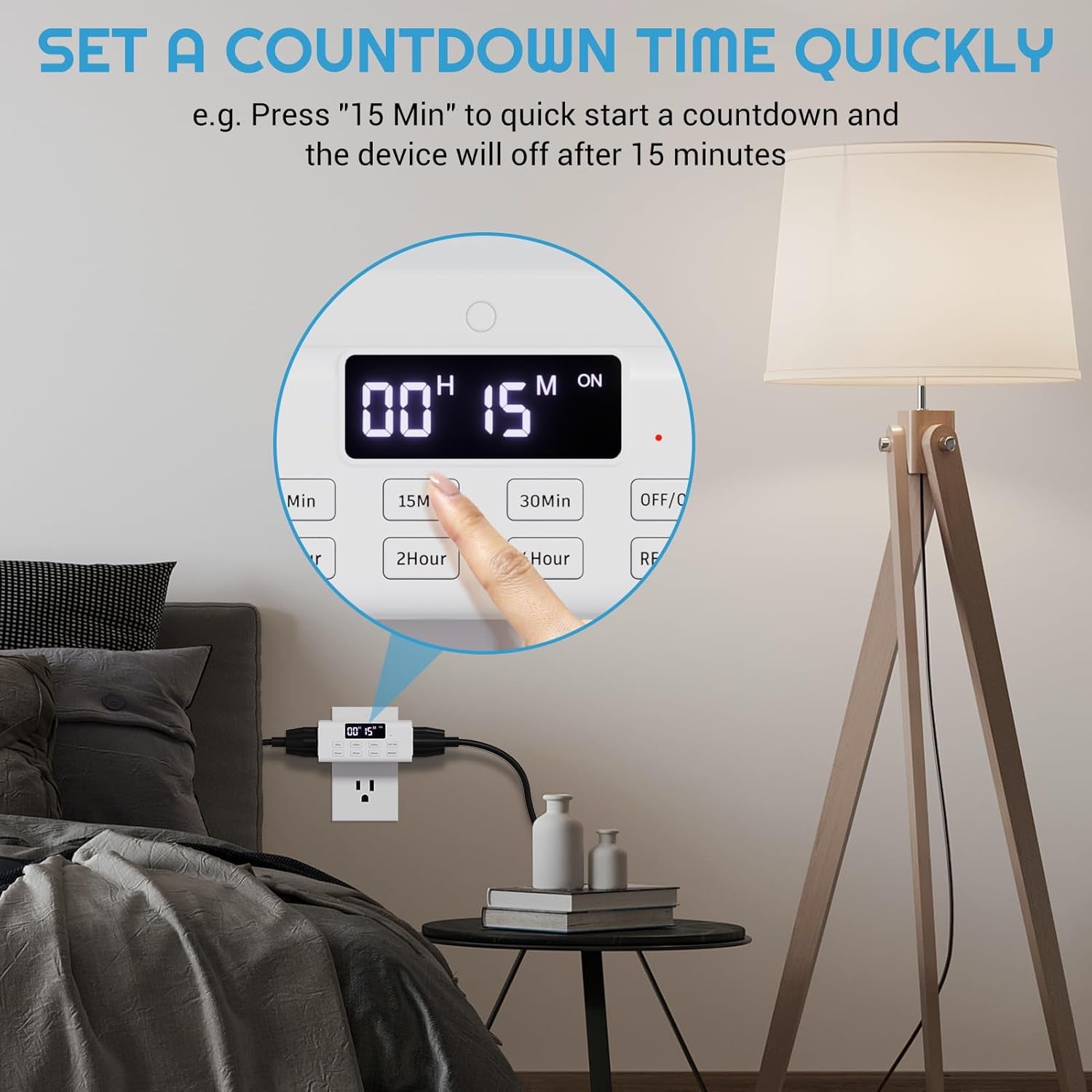 Countdown Timer Outlet, up to 99 Hours, Large Screen and Repeat Function, Inodoor Auto Shut off Timers for Charger Light Vacation Security,Digital Timers for Electrical Outlets 2 Pack