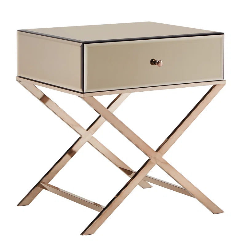 Nyasha Mirrored Glass Top End Table with Storage