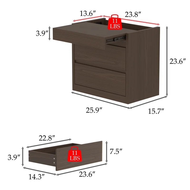 Wood Nightstand with Hidden Rfid-Locking Drawer and 2 Large Storage Drawers, Secure Bedside Table for Valuables or Firearms