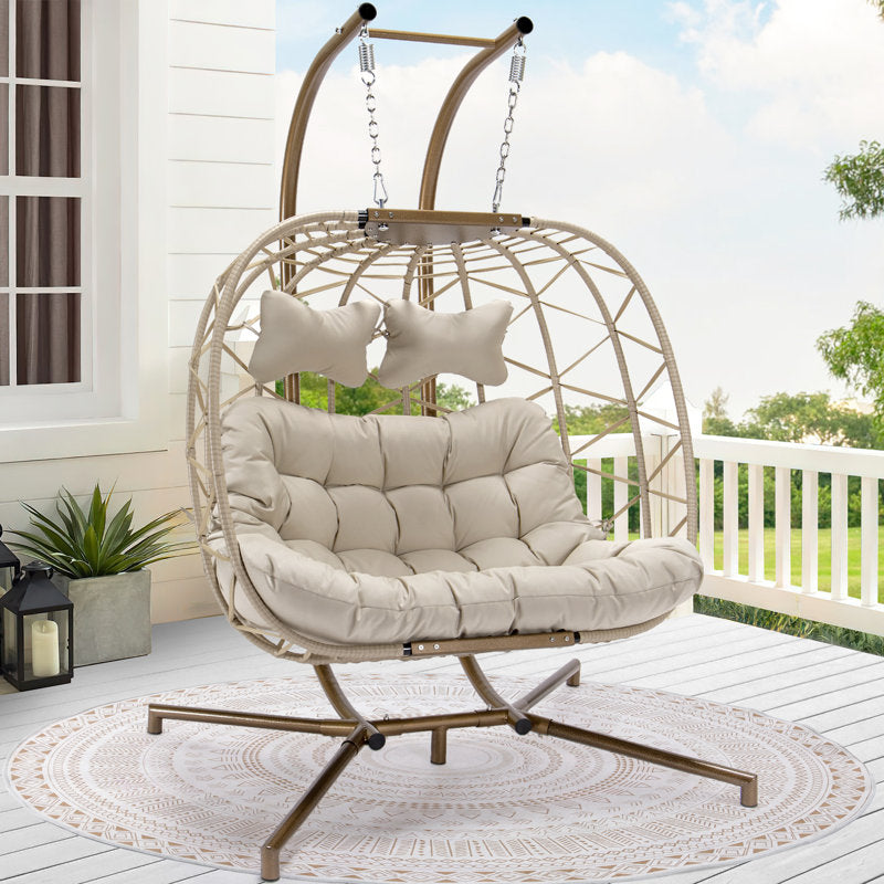 Dakota Fields Celyne 2-Person Porch Swing Egg Chair with Stand | Cozy Hanging Chair for Outdoor & Indoor Use | Spacious, Weather-Resistant, and Stylish Design