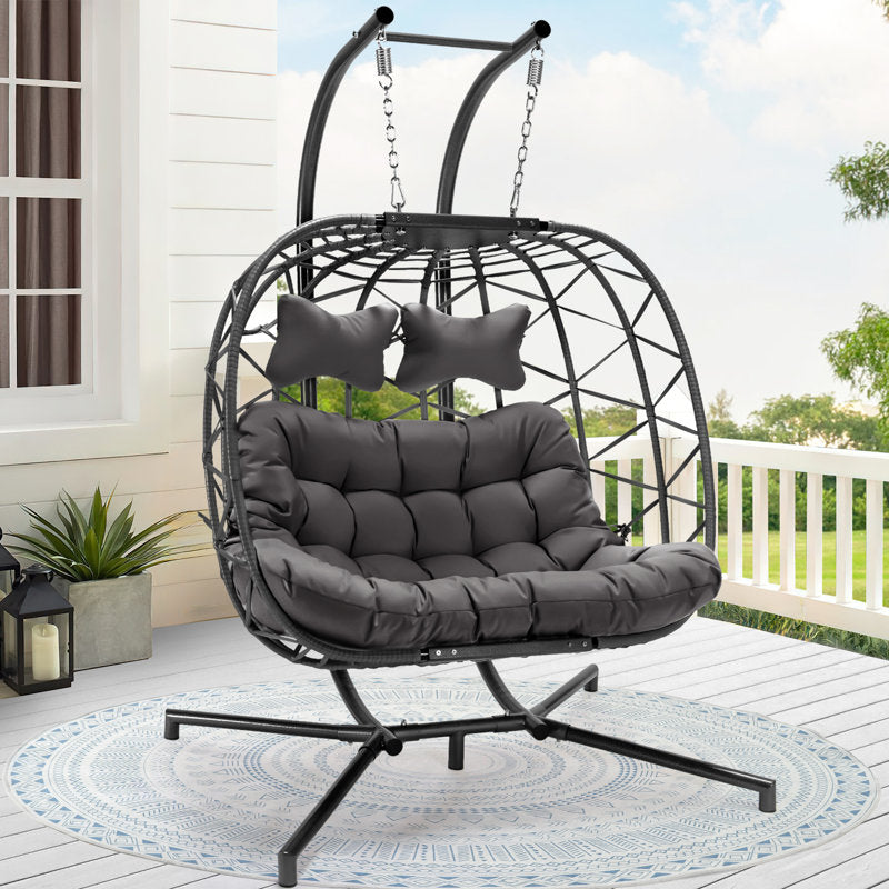 Dakota Fields Celyne 2-Person Porch Swing Egg Chair with Stand | Cozy Hanging Chair for Outdoor & Indoor Use | Spacious, Weather-Resistant, and Stylish Design