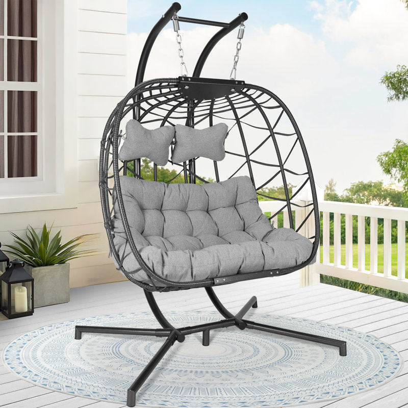 Dakota Fields Celyne 2-Person Porch Swing Egg Chair with Stand | Cozy Hanging Chair for Outdoor & Indoor Use | Spacious, Weather-Resistant, and Stylish Design