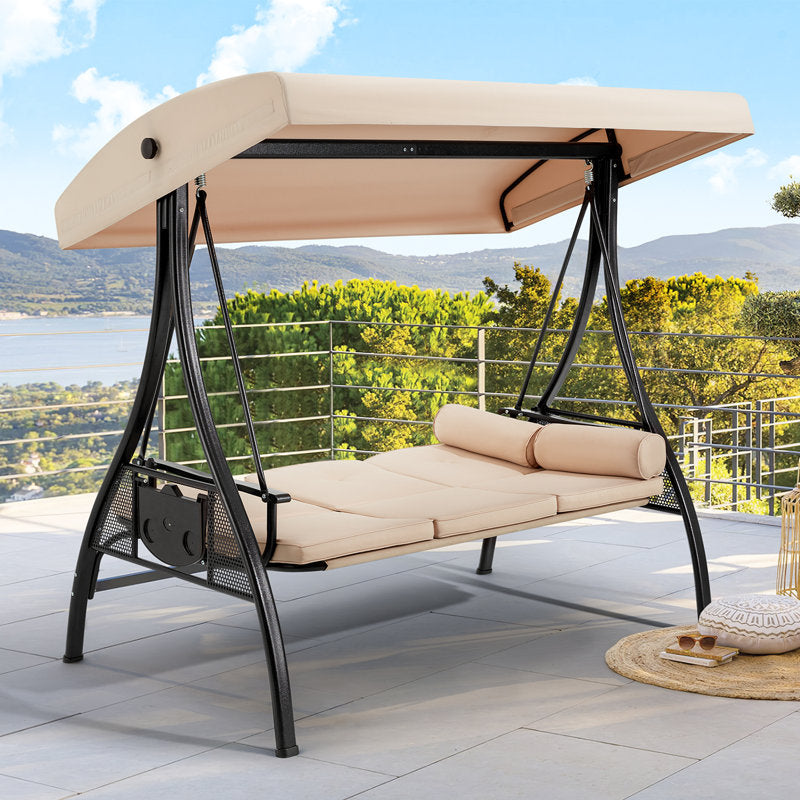 Arlmont & Co. Kolyn Porch Swing with Stand & Protective Outdoor Cover | Weather-Resistant, Freestanding Swing for Relaxation & Style