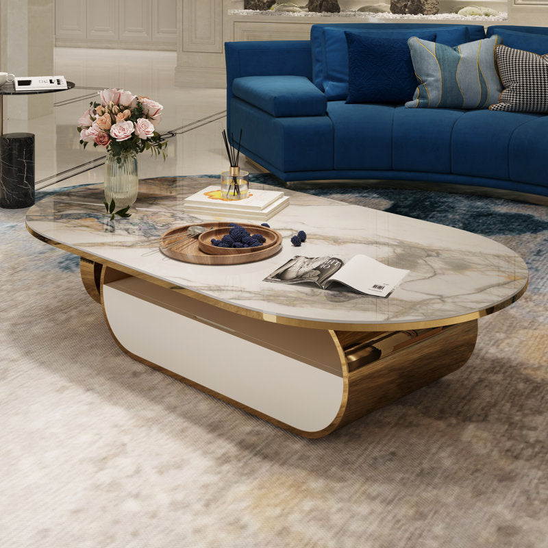 Courtlandt 55.2" Oval Faux Marble Coffee Table with Storage Drawer