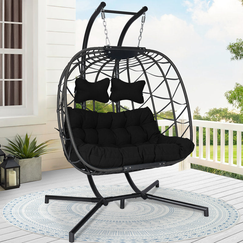 Dakota Fields Celyne 2-Person Porch Swing Egg Chair with Stand | Cozy Hanging Chair for Outdoor & Indoor Use | Spacious, Weather-Resistant, and Stylish Design