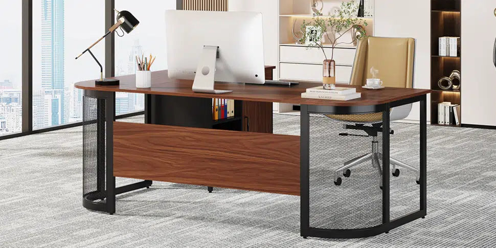 63" Executive Office Desk with 31" File Cabinet | Modern Industrial Design for a Sleek, Productive Workspace