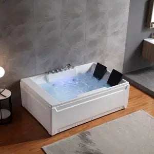 Empava 72 x 48 All-in-One Acrylic Rectangle Whirlpool Bathtub with 10 Water Jets & LED Lights - Spa-Like Relaxation with Left-Side Drain & 3-Side Alcove Install