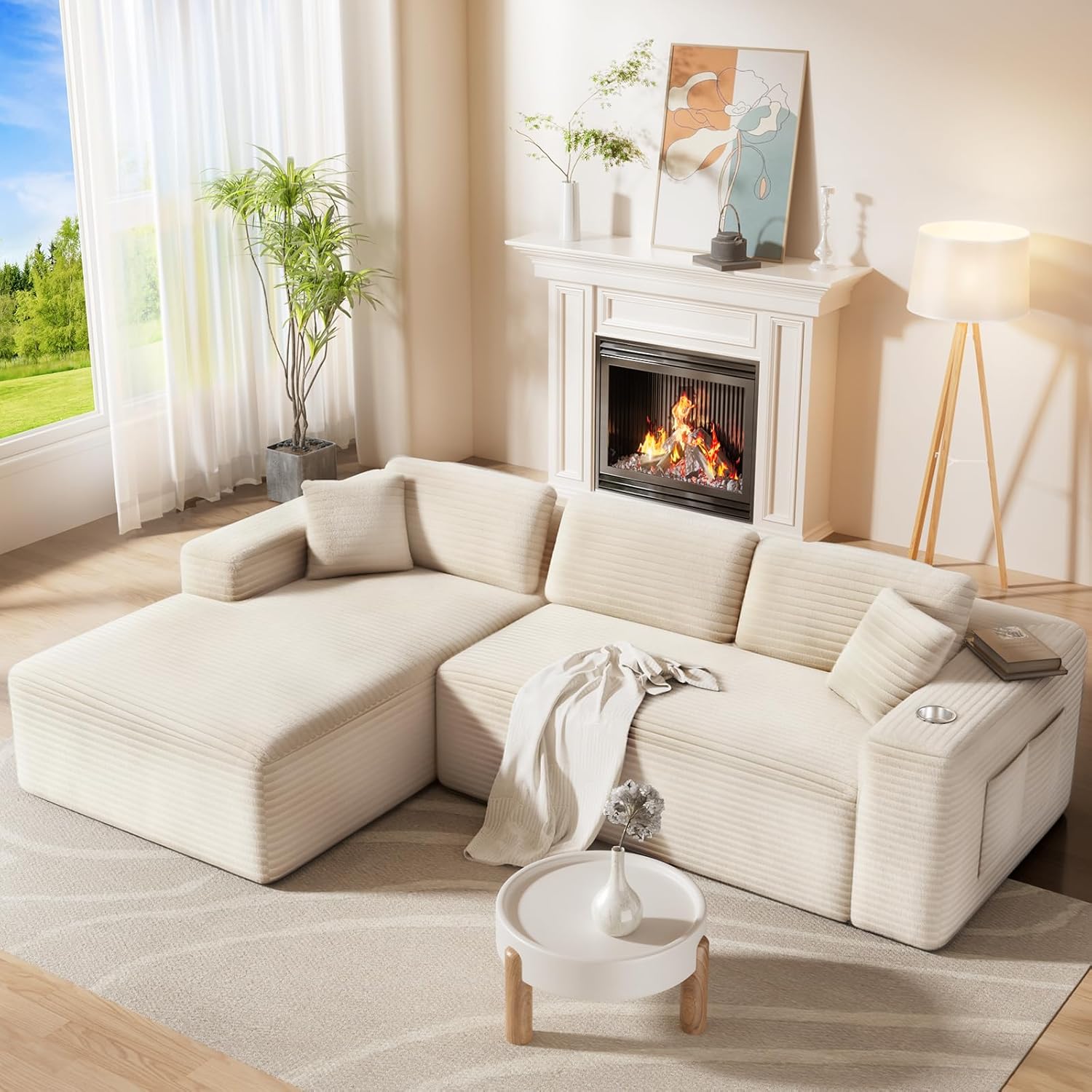 CloudLuxe™ 108" Deep-Seat Modular Sectional w/ Chaise Corduroy “Boneless” All-Foam Comfort, One-Box Delivery, No Assembly