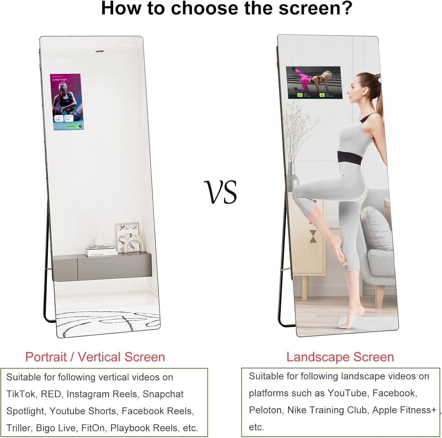 Large Smart Home Gym Mirror, 65''X23.6'' Glass Workout Mirror, HD Full Length Floor Mirror with 14" Screen Mirroring for Fitness, Yoga, Dance Studio and Garage (Landscape Screen)