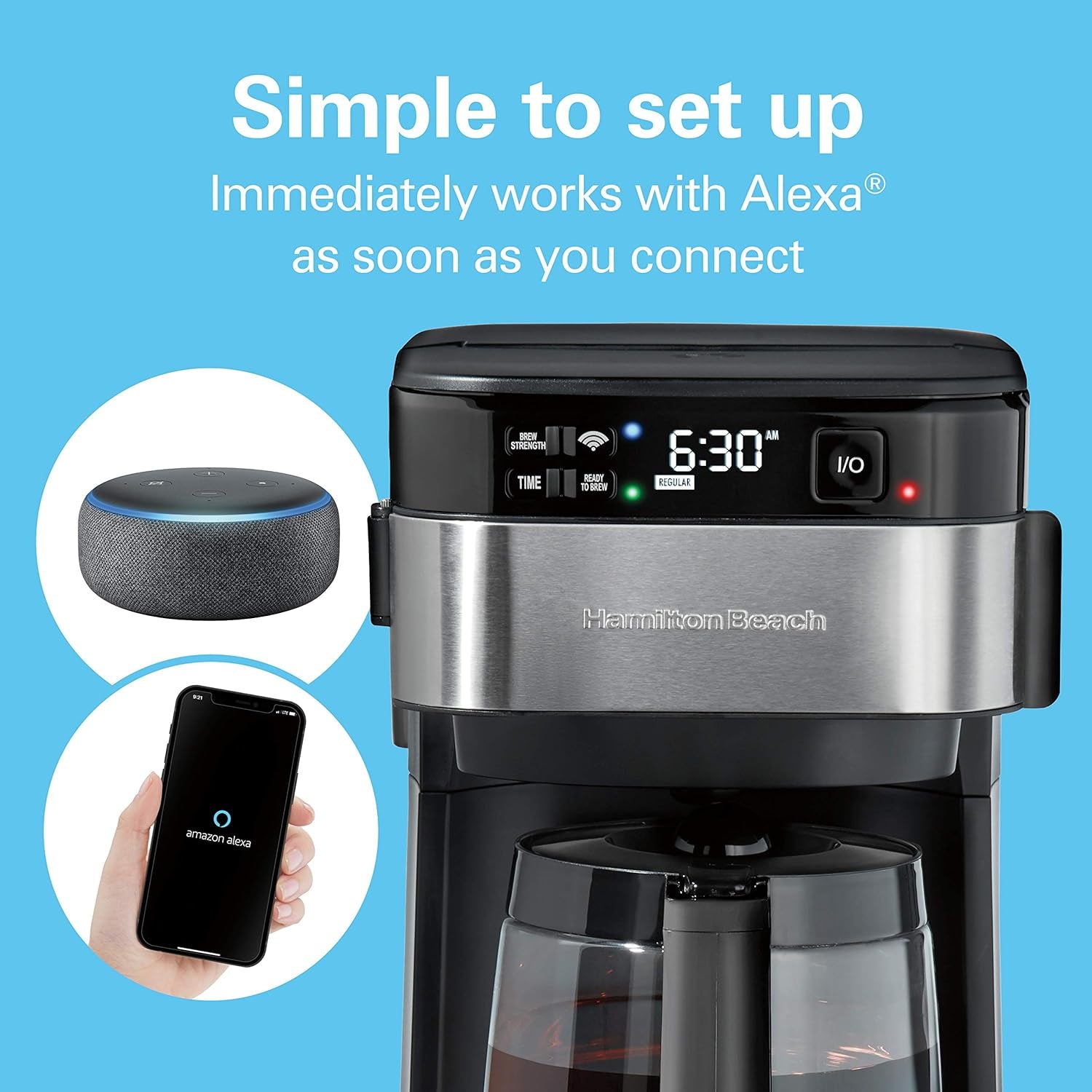 Works with Alexa Smart Coffee Maker, Programmable, 12 Cup Capacity, Black and Stainless Steel (49350R)