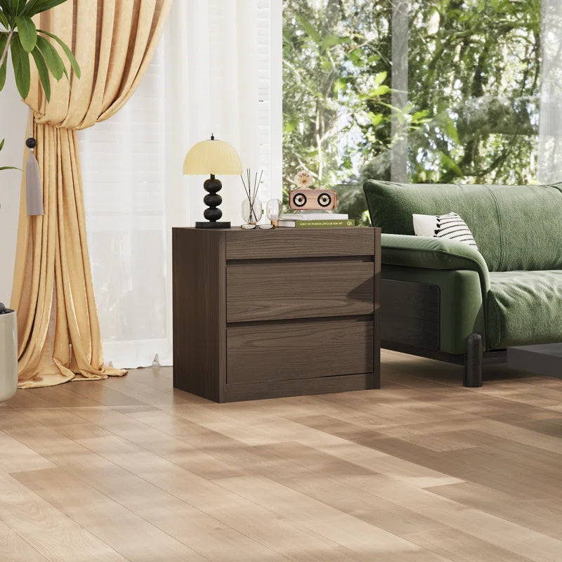 Wood Nightstand with Hidden Rfid-Locking Drawer and 2 Large Storage Drawers, Secure Bedside Table for Valuables or Firearms