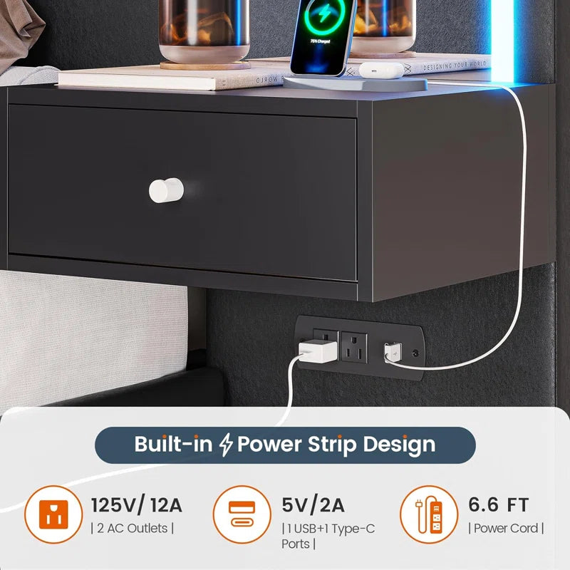 Karlton Bed with 4 Storage Drawers，Led Tall Platform Bed Frame