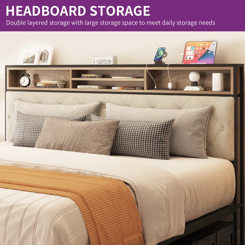 Naumann Upholstered Storage Bed with Built in USB Port