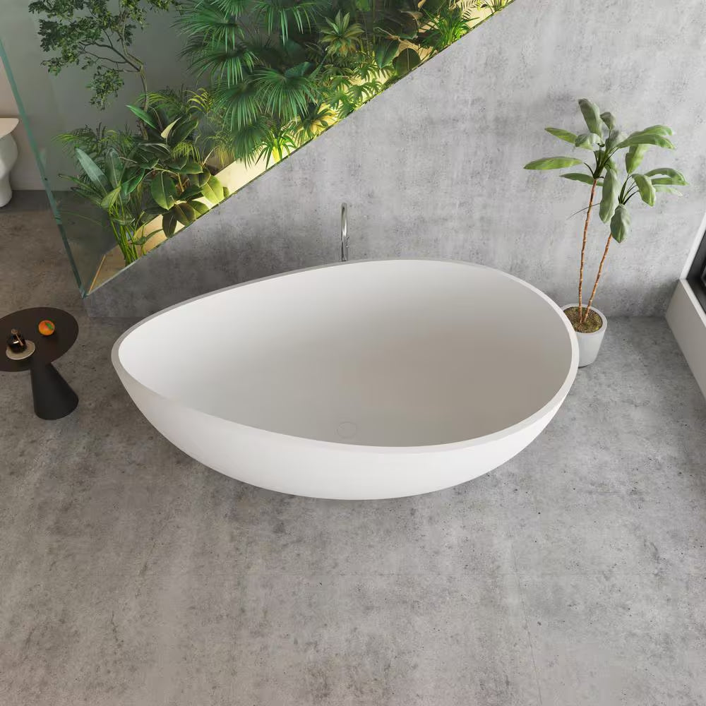 Moray 63 In. X 37 In. Solid Surface Stone Resin Flatbottom Freestanding Double Slipper Soaking Bathtub in Matte White